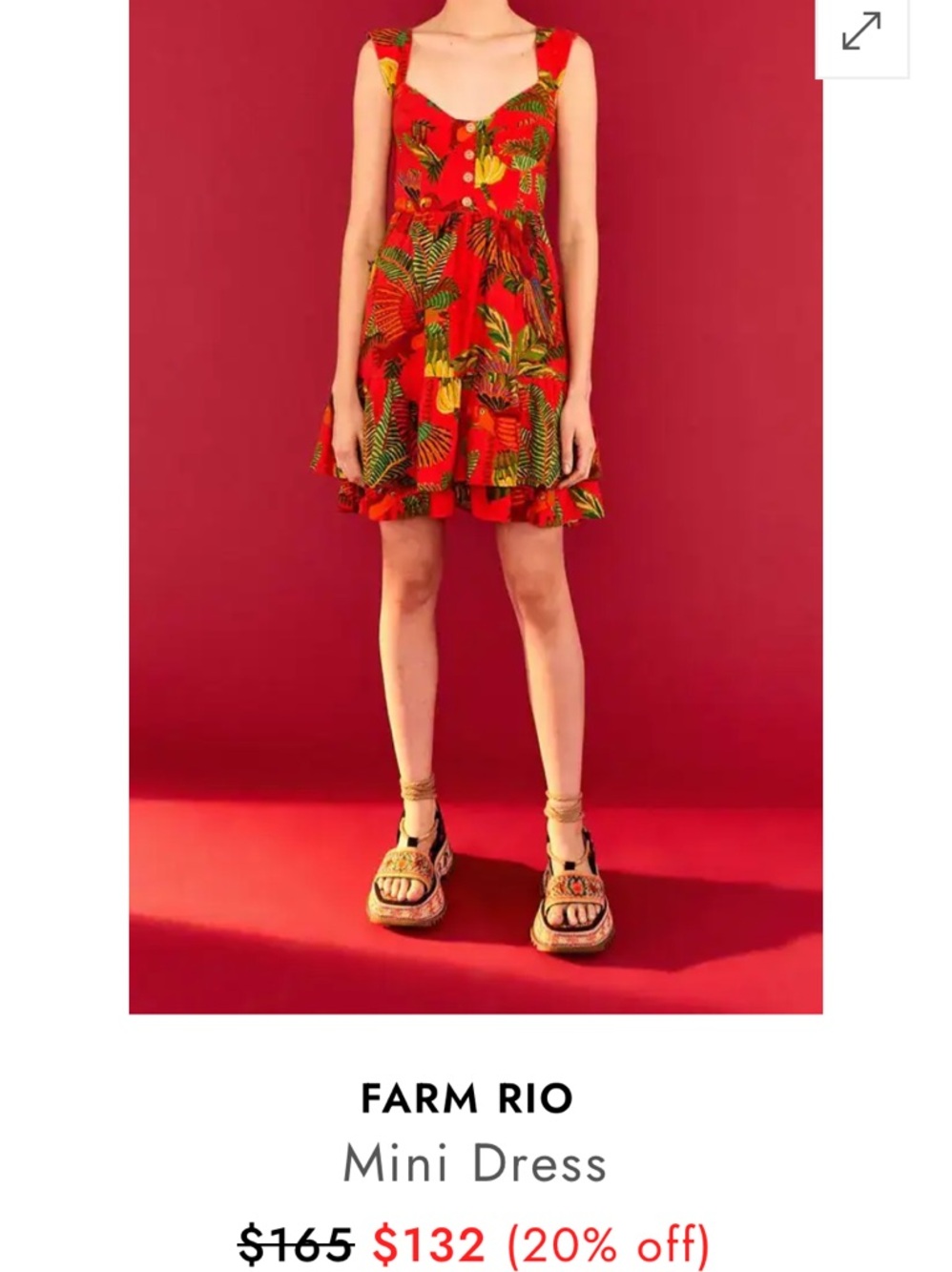 FARM Rio Red Tropical Parrot Tiered Sundress
